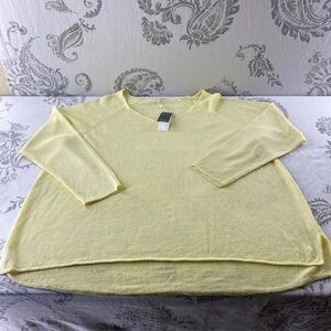 EILEEN FISHER Sweater 3X Fine
Gauge Linen V-Neck Long Sleeve
Pullover Yellow